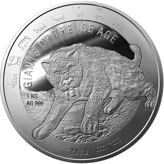 Ghana: Die Giganten der Eiszeit  - Säbelzahnkatze 1000g Silber 2020