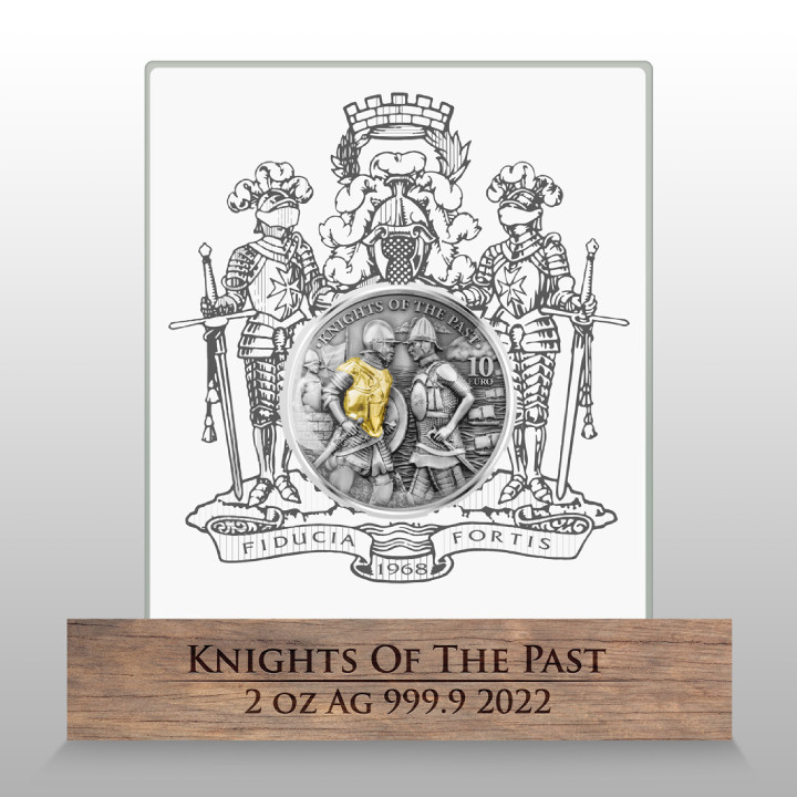 Malta Knights of the Past 2 oz argint aurită 2022 High Relief Antiqued Coin