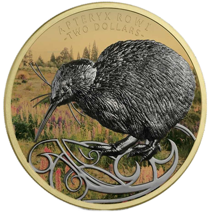 Kiwi vergoldet/Ruthenium 2 Unzen Silber 2020 Limited Edition Proof High Relief