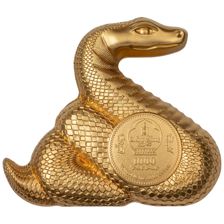 Mongólia: Fürge kígyó 1 uncia ezüst aranybevonatú 2025 Selyem érme