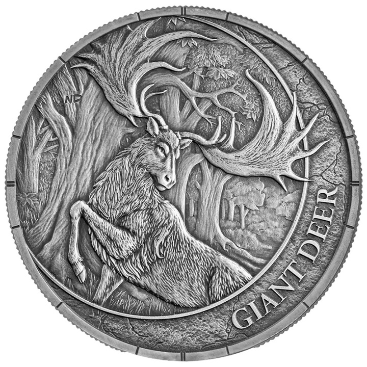 Silver Coin Germania Mint: Megafauna - Giant Deer Oblivion 1 oz Silver 2026 Black Light Colours Antiqued Coin
