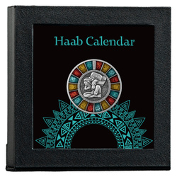 Niue: Haab Calendar coloured $2 Silver 2023 High Relief Antiqued Coin