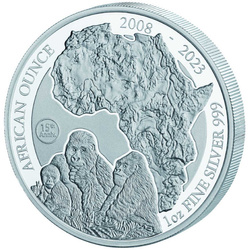 Rwanda: African Ounce - 15th Anniversary Mountain Gorilla 1 oz Silber 2023 Proof