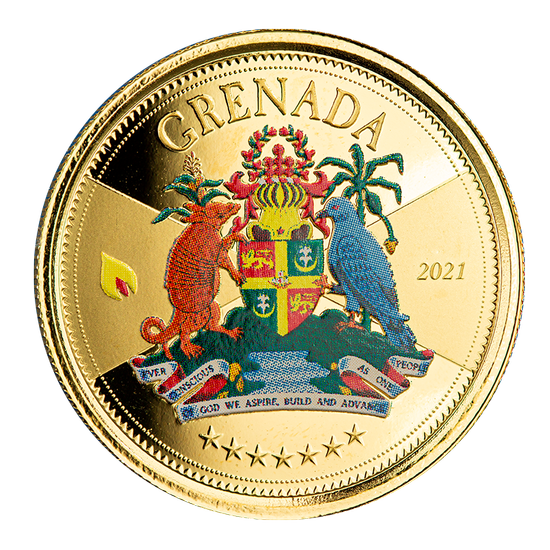 Grenada: Coat of Arms kolorowana 1 uncja Złota 2021