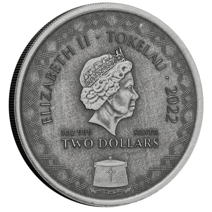 Tokelau: Dragón de Komodo 1 oz Plata 2022 Acabado Antiguo