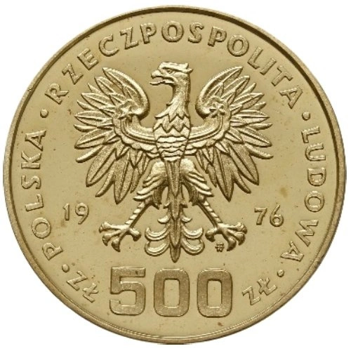 Златна монета Казимеж Пуласки 500 злоти 1976