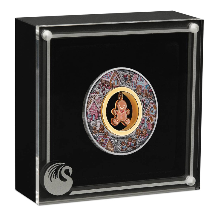 The Perth Mint Gingerbread Christmas coloreada 2 oz Plata 2026 Antiqued