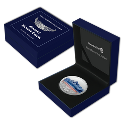 Discover New Zealand: Aoraki Góra Cooka kolorowana 1 uncja Srebra 2021 Proof
