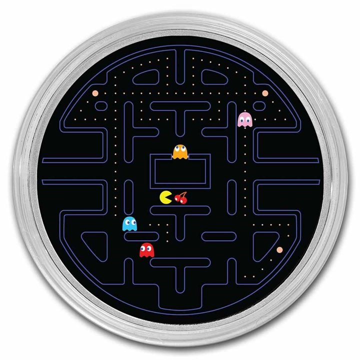 Niue: PAC-MAN - Circular Maze coloured 2 oz Silber 2023 Proof Coin