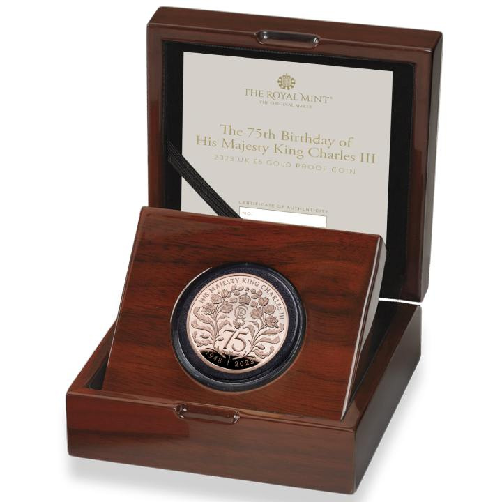 The 75th Birthday of His Majesty King Charles III £5 Złoto 2023 Proof 