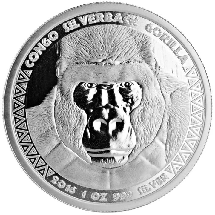 Congo: Goryl srebrnogrzbiety 1 uncja Srebra 2016 Prooflike
