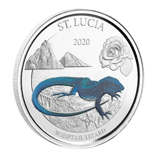 St. Lucia "Whiptail Lizard" kolorowany 1 uncja Srebra 2020 Proof