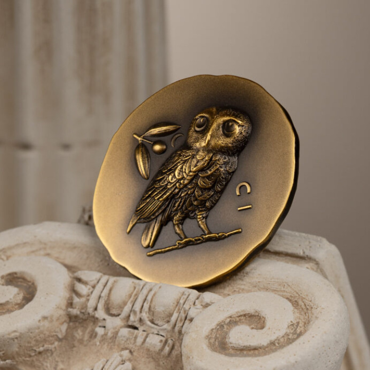 Cook Islands: Athena’s Owl Gold 1 oz Gold 2023 Ultra High Relief Antiqued Coin