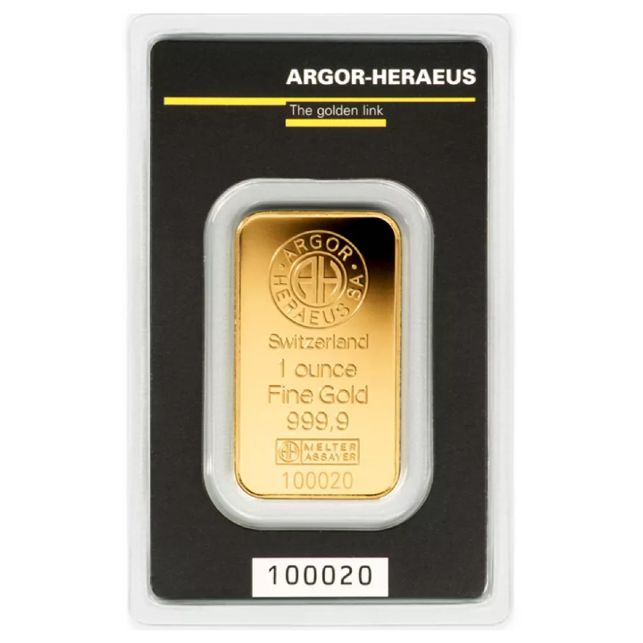 Lingot Argor - Heraeus 1 once d'or LBMA GD Refiner