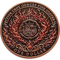 Moneta di rame Liberia Phoenix colorata 5 once di rame 2027 Antique