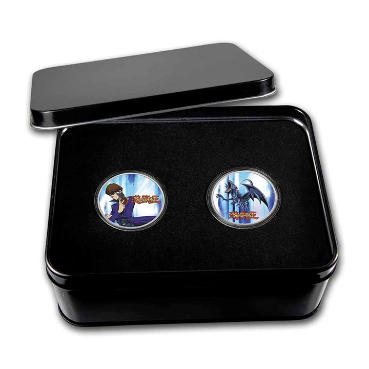 Set of 2 coins Niue: Yu-Gi-Oh! Seto, Blue-Eyes Dragon colorized - 25th Anniversary 2 x 1oz Silber 2022