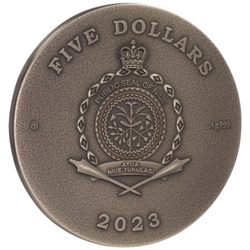 Niue: Missing Treasures - Golden Owl coloured $5 Silver 2023 Gilded High Relief Antiqued Coin