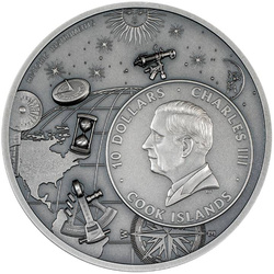 Islas Cook: Instrumentos Históricos - Esfera armilar 2 oz Plata 2024 Ultra High Relief Antiqued Coin