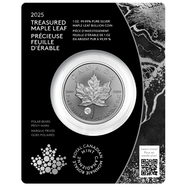 Feuille d'érable canadienne Treasured 1 once d'argent 2025 Polar Bear Privy Mark
