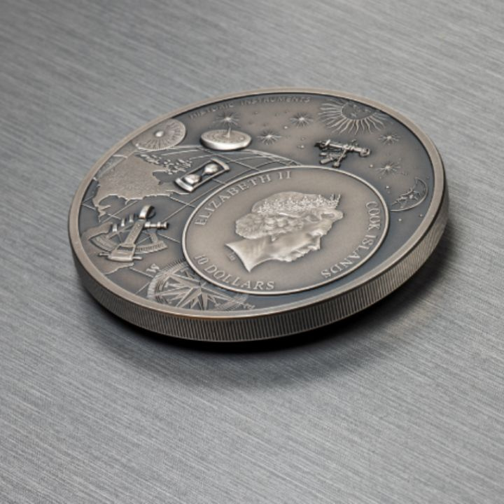 Islas Cook: Instrumentos Históricos - Astrolabio 2 oz Plata 2023 Moneda Antigua Ultra Alto Relieve
