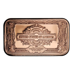 1 oz Copper Bar - $2 US Thomas Jefferson Banknote