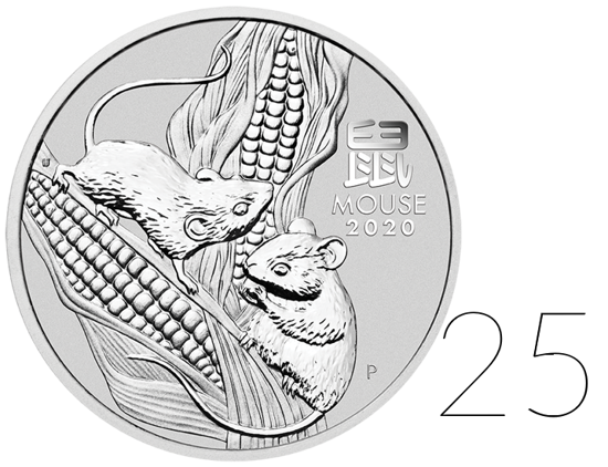 Lunar III: Jahr der Maus 5 oz Silber 25 Stück 2020