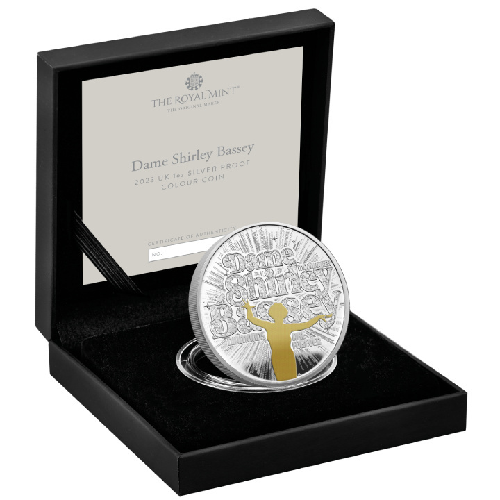 Dame Shirley Bassey coloreada 1 oz Plata 2023 Proof