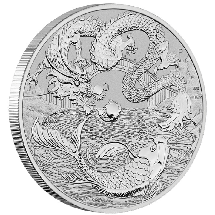 Chinese Myths and Legends: Dragon & Koi 1 uncja Srebra 2023