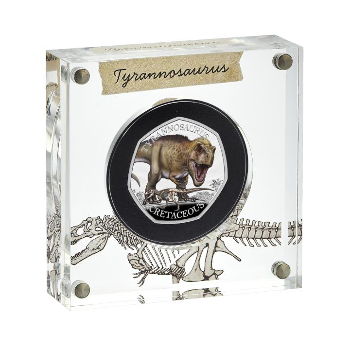 Dinosaurios: Iconic Specimens - Tyrannosaurus Rex coloured 50p Plata 2024 Proof
