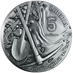 Liberia: California Gold Rush placcata in oro $5 Argento 2025 Moneta ad alto rilievo anticato
