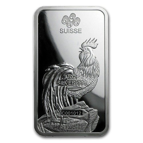 Barra de Plata de 1 oz Serie Lunar Año del Gallo