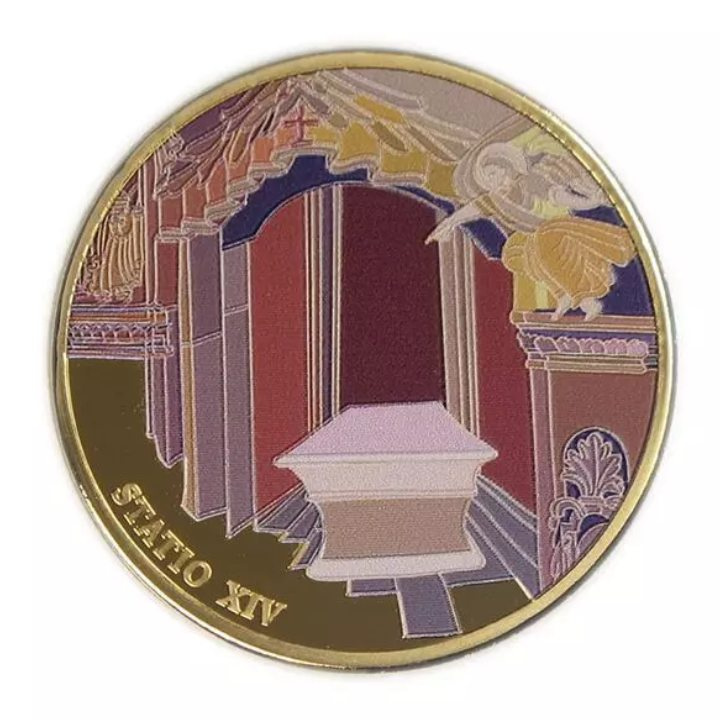 Set 14 monede Via Dolorosa colorată aurită Bronz 2016 Prooflike