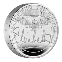 The Queen's Reign Honours and Investitures 2022 UK £5 Silber Proof Piedfort Coin