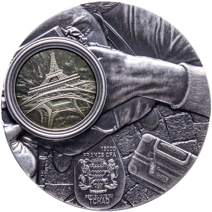 Ciad Tina’s View - Turnul Eiffel din Paris 100 grame Argint 2022 High Relief Antiqued Coin