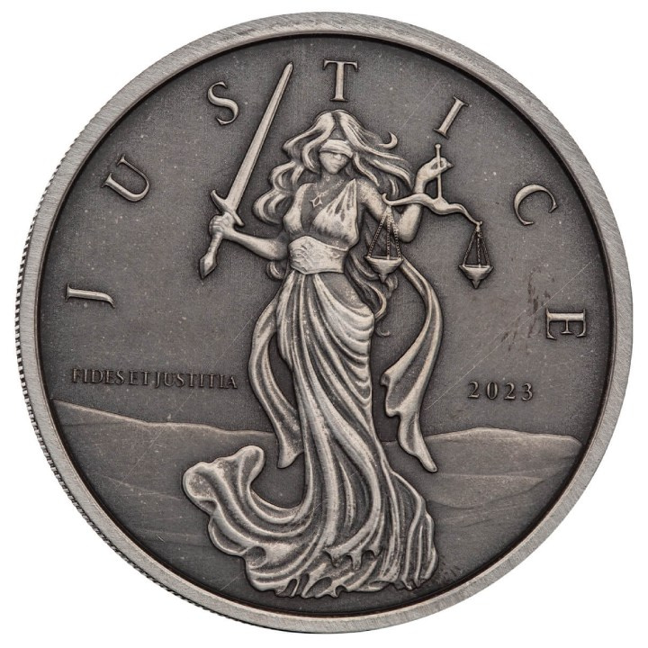Gibraltar: Dama de la Justicia 1 oz Plata 2023 Moneda Antigua