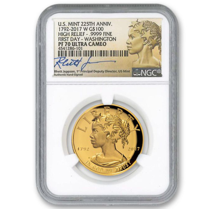 American Liberty - U.S. Mint 225th Anniversary 1 uncja Złota 2017 Proof High Relief NGC PF70 Ultra Cameo First Day Of Issue Jeppson