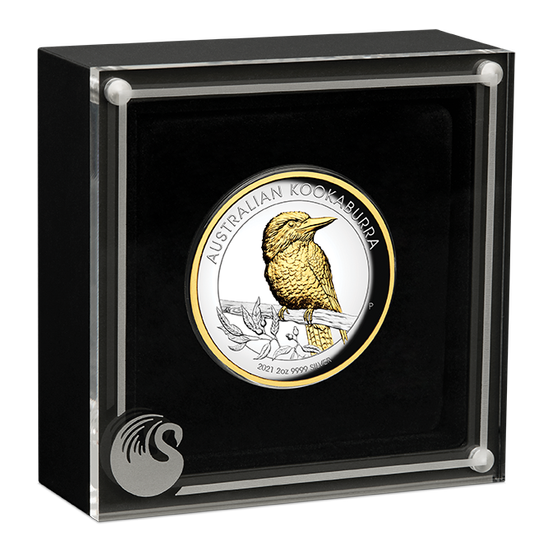 Kookaburra 2 once d'argento 2021 Proof High Relief Placcato in oro