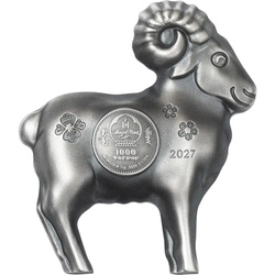 Srebrna Moneta Lunar Year - Fluffy Silver Sheep 1 uncja Srebra 2027 Antiqued Shaped Coin