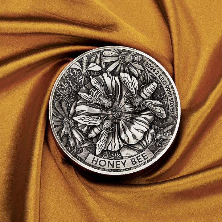 Honey Bee 2000 grams Silber 2024 High Relief Antiqued Coin