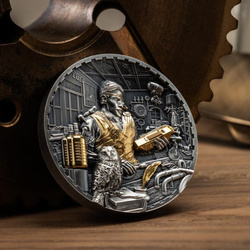 Cook Islands: Steampunk - Science Lab pozłacany 3 uncje Srebra 2023 Ultra High Relief Antiqued Coin