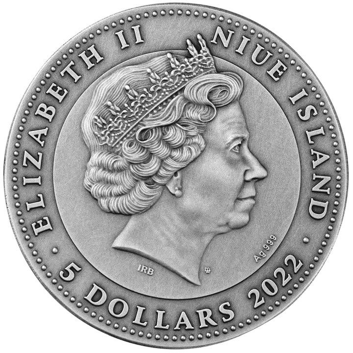 Niue: Kitsune coloreada $5 Plata 2022 Alto Relieve Moneda Antigua