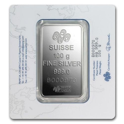 100 gram Bar Silver PAMP Fortuna