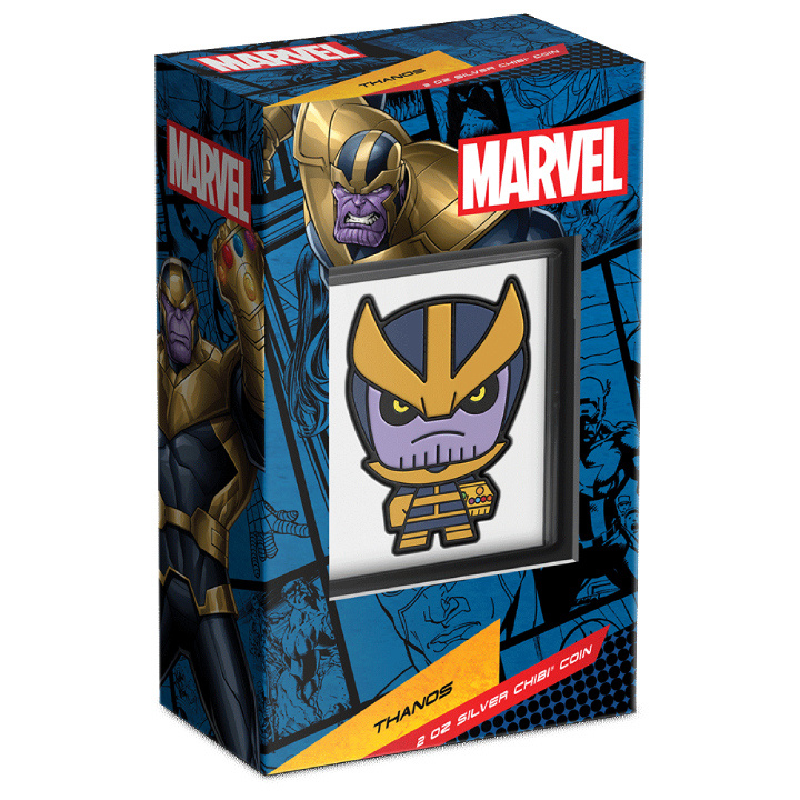 Niue: Marvel - Mega Chibi 'Thanos' kolorowany 2 uncje Srebra 2023 Proof