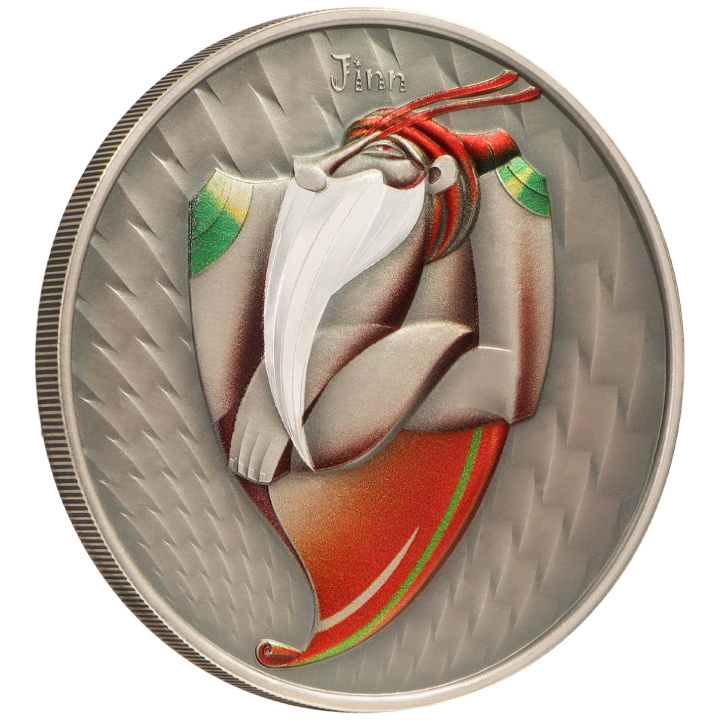 Niue: World of Cryptids - Jinn $2 coloured Silver 2023 High Relief Antiqued Coin