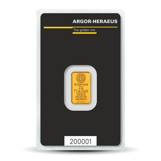 2 grammi Lingotto d'oro Argor Heraeus