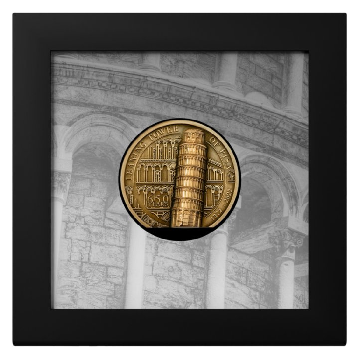 Islas Cook: Torre Inclinada de Pisa 1 oz Gold 2022 Ultra High Relief Antiqued Coin