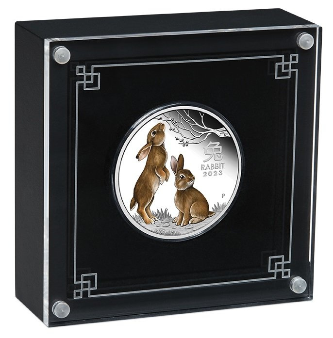Perth Mint: Lunar III - Year of the Rabbit coloured 1 oz Silber 2023 Proof