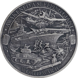 Patriot : Seconde Guerre mondiale 1 once d'argent 2019 Antiqued Round Coin