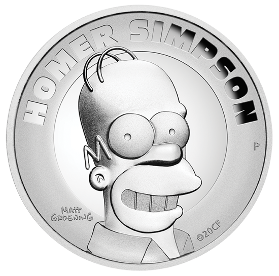 Tuvalu: Homer Simpson 2 unce stříbra 2020 High Relief Proof