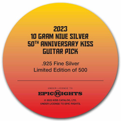 Niue: KISS 50th Anniversary 10 gramos Plata 2023 Guitar Pick